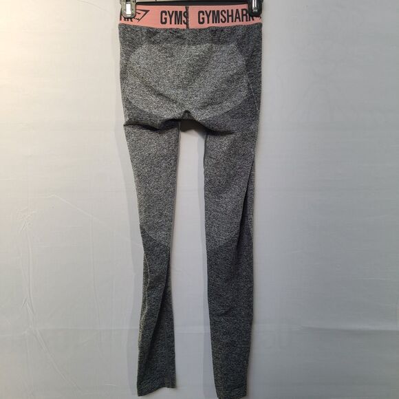 Gymshark Women’s Flex Work Out Leggings Heathered Grey Pink Waistband Small - Picture 3 of 8